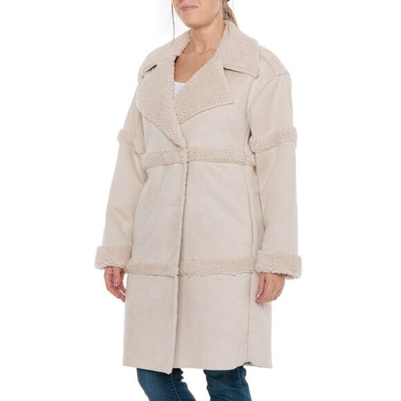 Bearpaw Sherpa Mixed Media Long Jacket Cozy Soft Faux Leather Plus Size 2XL - Picture 1 of 11
